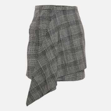 Pre Owned Isabel Marant Black Plaid Pattern Cotton Blend Asymmetric Mini Skirt S