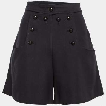 Pre Owned Isabel Marant Navy Blue Virgin Wool Buttoned Shorts M