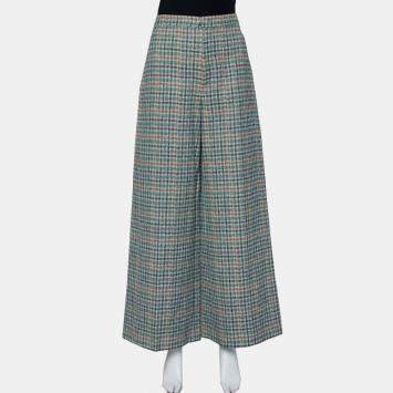 Pre Owned Isabel Marant Green Prince Of Wales Checkered Cotton Wide Leg Telis Trousers M