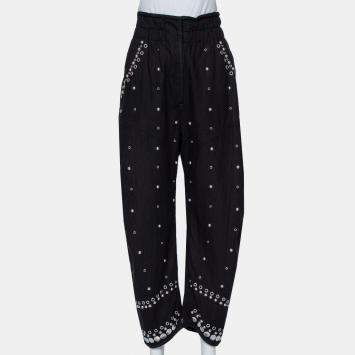 Pre Owned Isabel Marant Black Cotton Studded Paneled Eloma Pants L