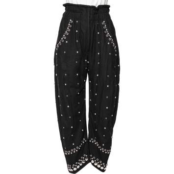 Pre Owned Isabel Marant Black Cotton Canvas Eyelet Studded Eloma Trousers S