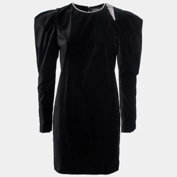 Pre Owned Isabel Marant Black Velvet Crystal Embellished Short Dress L