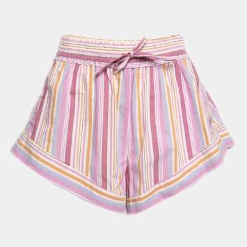 Pre Owned Isabel Marant Pink Striped Cotton Drawstring Detail Shorts M