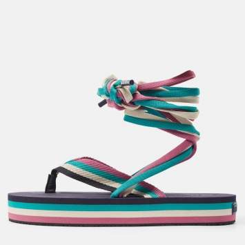 Pre Owned Isabel Marant  Multicolor Fabric Wraparound Strap Sandals Size 39