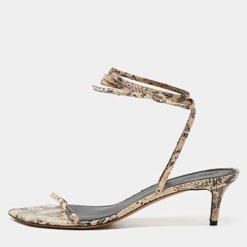 Pre Owned Isabel Marant Beige/Brown Snakeskin Embossed Leather Ankle Wrap Sandals Size 39