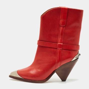 Isabel Marant Red Leather Lamsy Ankle Boots Size 37
