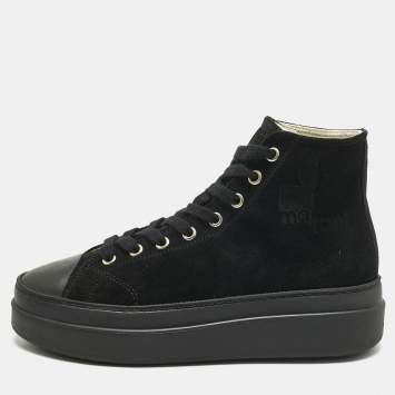 Pre Owned Isabel Marant Black Leather and Suede Austen High Top Sneakers Size 37