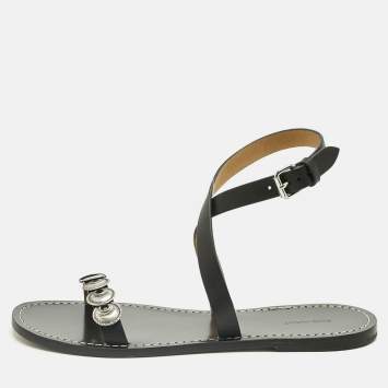 مملوكة مسبقًا Isabel Marant Black Leather Eldory Ankle Strap Flat Sandals Size 41