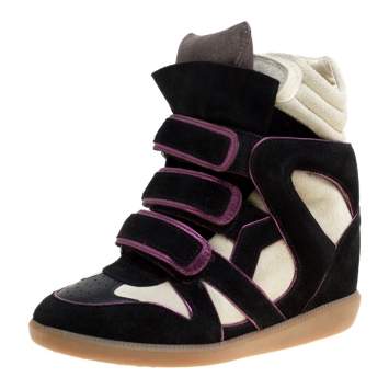 Pre Owned Isabel Marant Two Tone Suede and Leather Bekett Wedge Sneakers Size 35