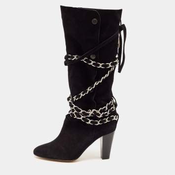 Pre Owned Isabel Marant Black Suede Chain Details Mid Calf Boots Size 39
