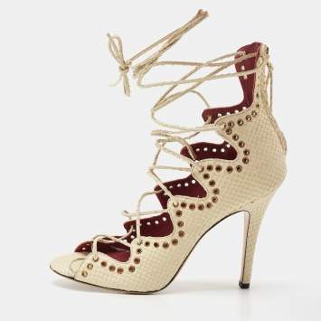 Pre Owned Isabel Marant Cream Python Embossed Leather Lelie Strappy Sandals Size 40