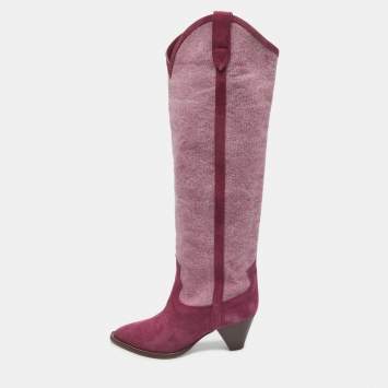 Pre Owned Isabel Marant Pink Suede and Canvas knee Length Boots Size 38