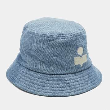 Pre Owned Isabel Marant Blue Denim Logo Embroidery Detail Bucket Hat (58 cm)