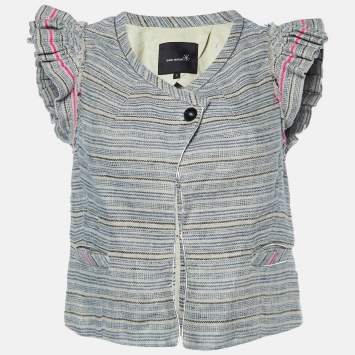 Pre Owned Isabel Marant Grey Stripe Linen Flutter Sleeve Crop Top XS