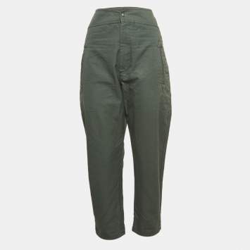 Pre Owned Isabel Marant Green Suede Trim Cotton Tapered Trousers M
