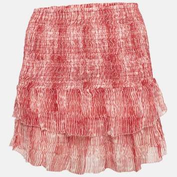 Pre Owned Isabel Marant Red Smocked Zelia Mini Skirt S