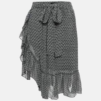 Pre Owned Isabel Marant Black/White Printed Silk Ruffled Short Skirt S