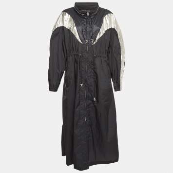 Pre Owned Isabel Marant Synthetic Black Colorblock Pattern Mid Length Coat M