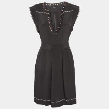 Isabel Marant Black Embellished Silk Tie-Up Waist Dress M