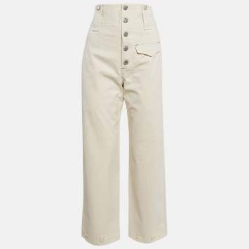 Pre Owned Isabel Marant Beige Cotton Drill Wide-Leg Jeans S Waist 27"