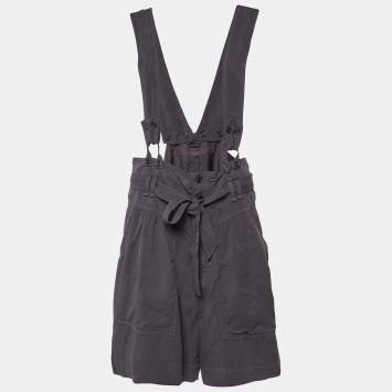 Pre Owned Isabel Marant Navy Blue Lyocell Blend High Waisted Suspender Shorts L