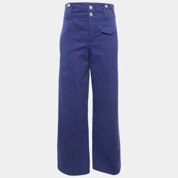 Pre Owned Isabel Marant Blue Gabardine Wide Leg Trousers M