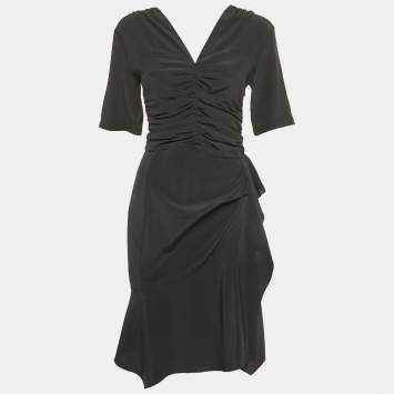 Pre Owned Isabel Marant Black Silk Ruche Asymmetric Mini Dress M