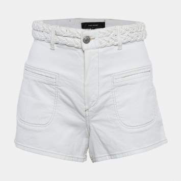 Pre Owned Isabel Marant White Denim Braided Waist Shorts S
