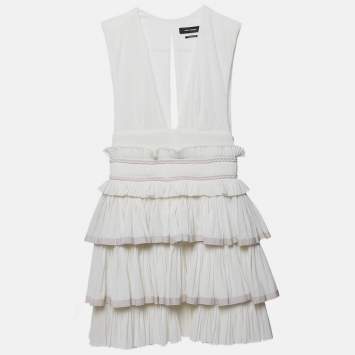 Isabel Marant White Cotton V-Neck Ruffled Glory Mini Dress XS