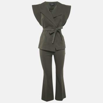 Pre Owned Isabel Marant Khaki Green Cotton Blend Blouse and Pants Set S