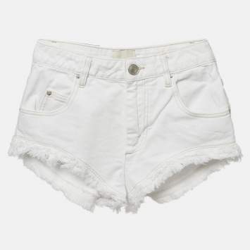 Isabel Marant White Denim Raw Edge Eneidao Shorts S Waist 25"
