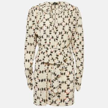 Isabel Marant Beige Printed Silk Blouse and Skirt Set S