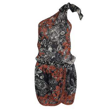 Pre Owned Isabel Marant Black and Red Eyelet Embroidered Knotted One Shoulder Natacha Dress M