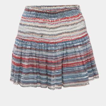 Isabel Marant Blue Striped Lurex Silk Mini Skirt XS