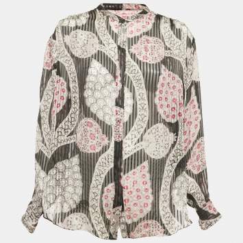 Pre Owned Isabel Marant Black Printed Silk Button Front Blouse S 