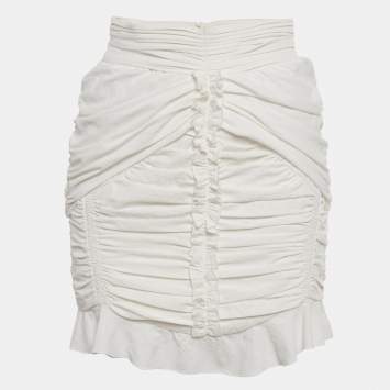 Pre Owned Isabel Marant White Crepe Ruched & Ruffle Mini Skirt S