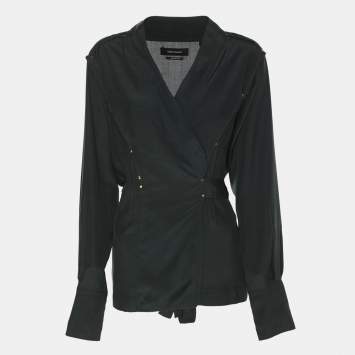 Pre Owned Isabel Marant Green Crepe Belted Wrap Long Sleeve Tops M