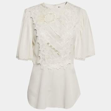 مملوكة مسبقًا توب إيزابيل مارانت أبيض كريب بأزهار زينية مقاس صغير