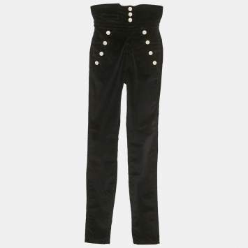 Pre Owned Isabel Marant Black Corduroy High-Waist Pants S