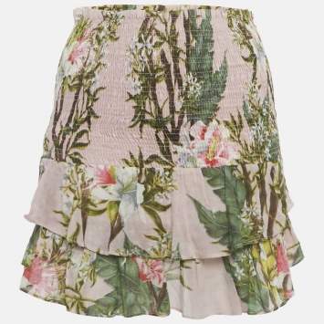 مملوكة مسبقًا Isabel Marant Pink Floral Print Cotton Shirring Tiered Mini Dress S