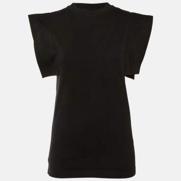 مملوكة مسبقًا Isabel Marant Black Cotton Zelipa Structured Shoulder T-Shirt XS 