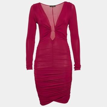مملوكة مسبقًا Isabel Marant Burgundy Jersey Ruched Jordana Dress M