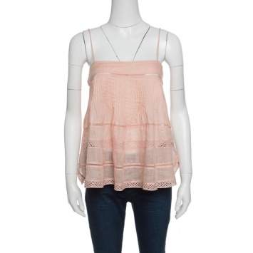 Pre Owned Isabel Marant Peach Pintucked Ramie Lace Trim Odelle Camisole M