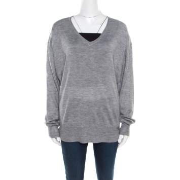 Pre Owned Isabel Marant Melange Grey Cashmere Silk V Neck Sweater M