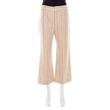 Pre Owned Isabel Marant Beige Striped Linen and Wool Flared Keroan Cropped Pants S
