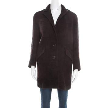 Pre Owned Isabel Marant Etoile Black and Burgundy Wool and Alpaca Textured Coat S
