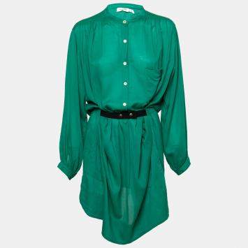 Pre Owned Isabel Marant Etoile Emerald Green Cotton Blend Belted Iban Shirt Dress S