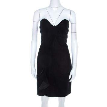 Pre Owned Isabel Marant Dark Grey Wool Ruffled Front Strapless Dress L