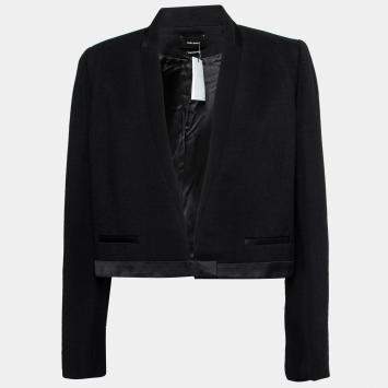 Pre Owned Isabel Marant Black Wool Satin Trim Jamet Cropped Jacket M