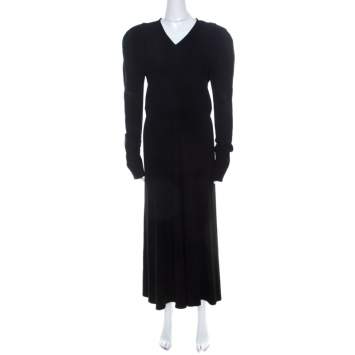 Pre Owned Isabel Marant Black Crepe Power Shoulder Abi Midi Dress L